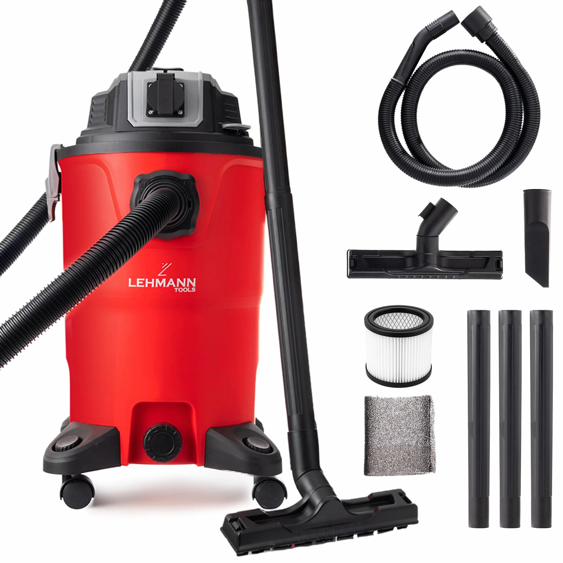 LEHMANN Aspirateur Industriel sans Sac 30L 2000W HEPA Eau et Poussière avec Prise Soufflage Secoueur de Filtre