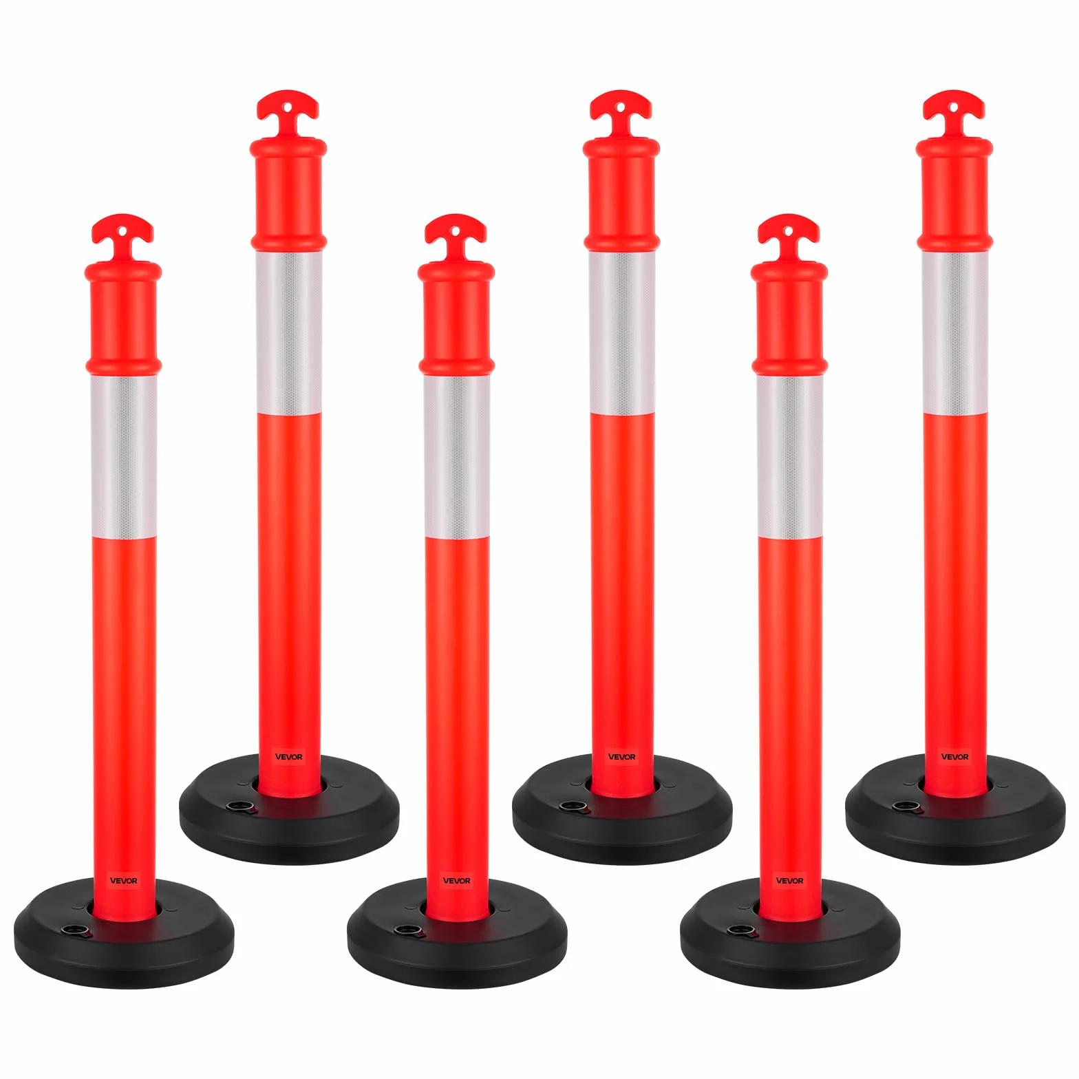 VEVOR Poteau de Signalisation 114 cm 6PCs Balise Délimitation Base Remplissable Bandes Réfléchissantes