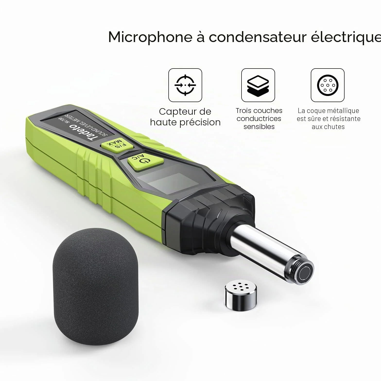 Sonomètre numérique portable décibelmètre 30dB à 130dB écran LCD A/C pondéré