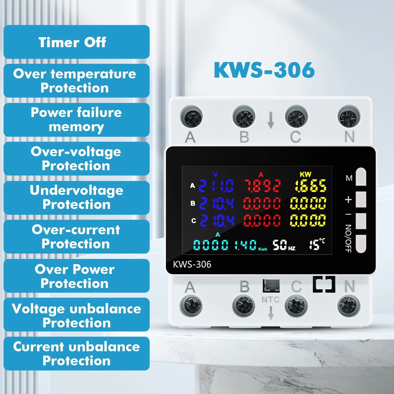 Compteur Électrique Triphasé 80A 220V CA 4 Fils, Wattmètre Numérique DIN Rail, Protection Surtensions
