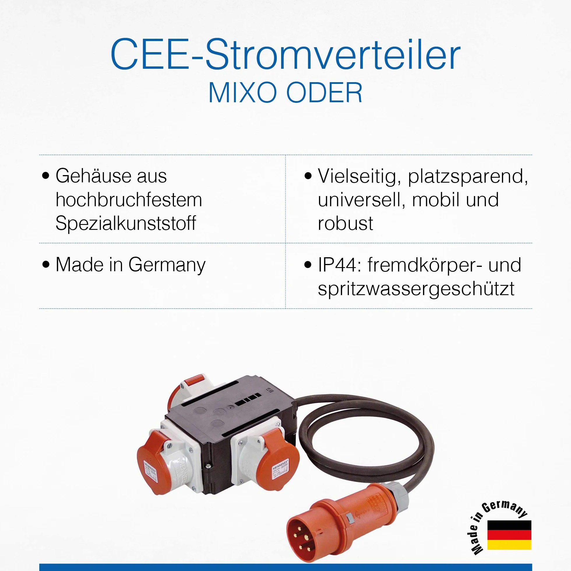 Schwabe MIXO Adaptateur Distributeur de Courant CEE vers 3 Prises IP44 60529 Made in Germany