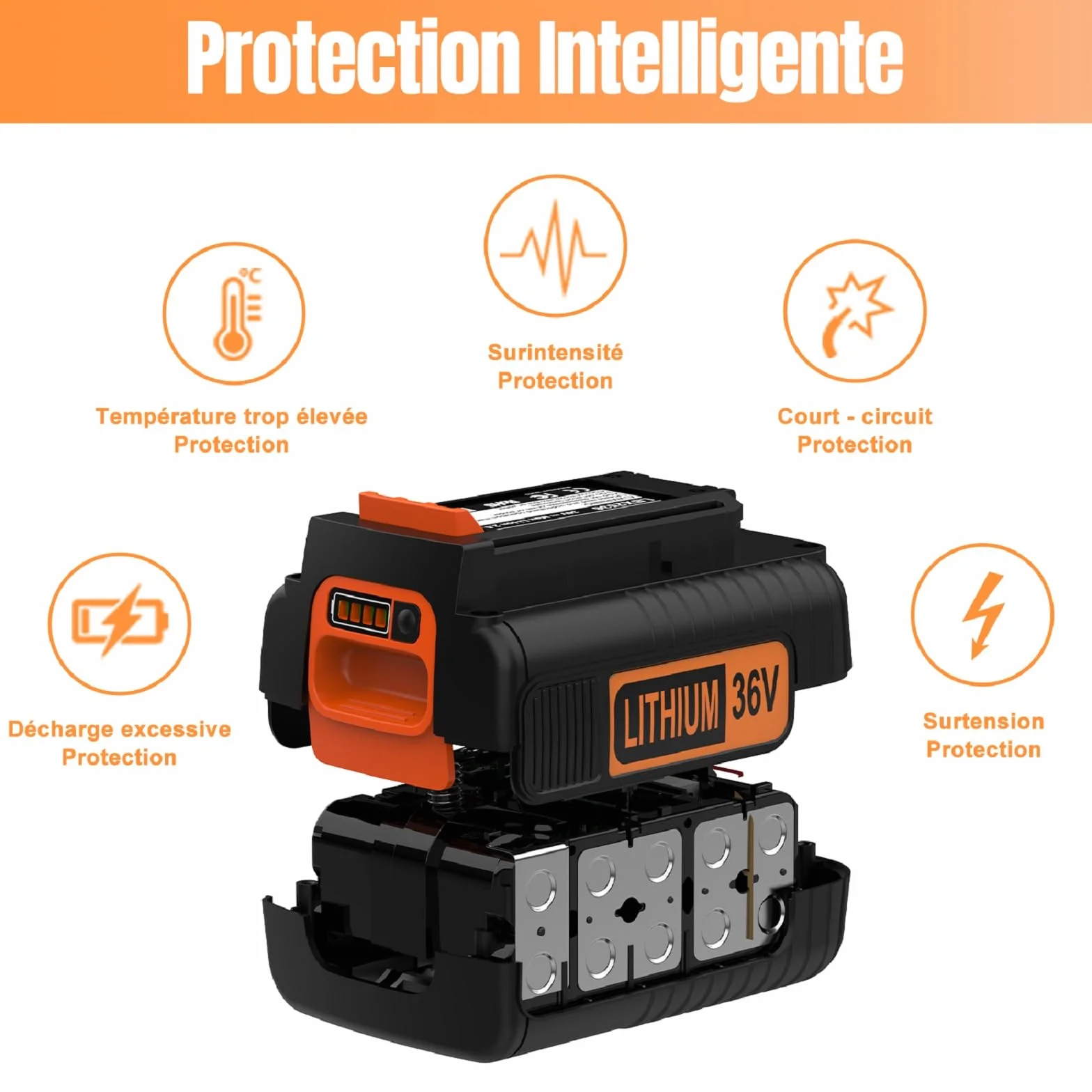 ENERGUP Batterie 36V 2500mAh pour Black et Decker LBX2040 BL20362 BL2536