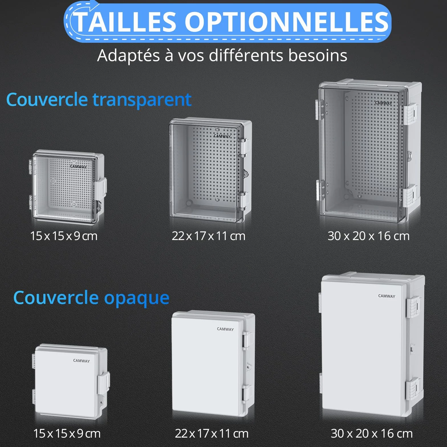 CAMWAY Coffret Electrique Etanche Exterieur ABS Renforcé 3mm Boîte de Jonction IP67 30x20x16cm