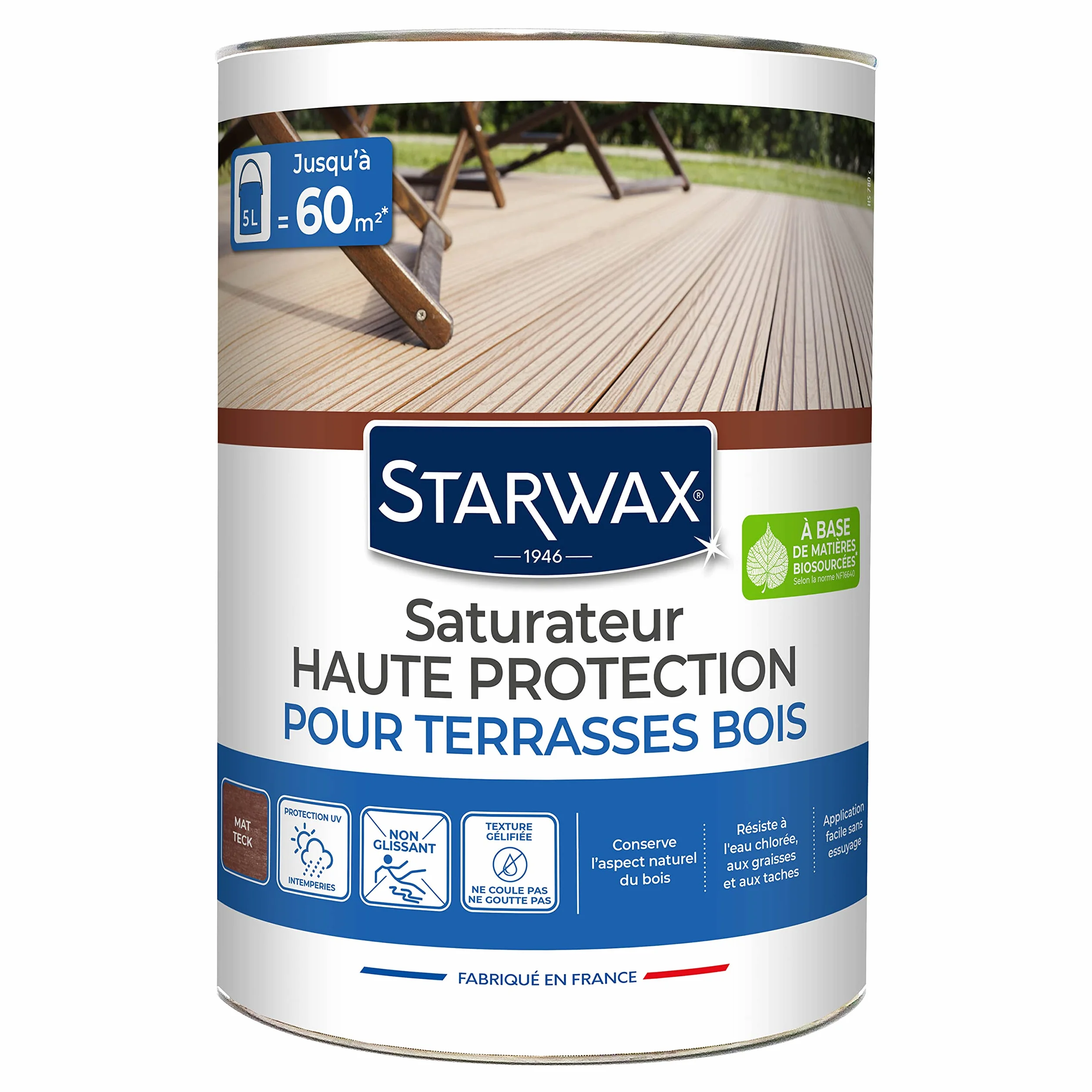 STARWAX Saturateur Haute Protection Teck 5L pour Bois Extérieurs