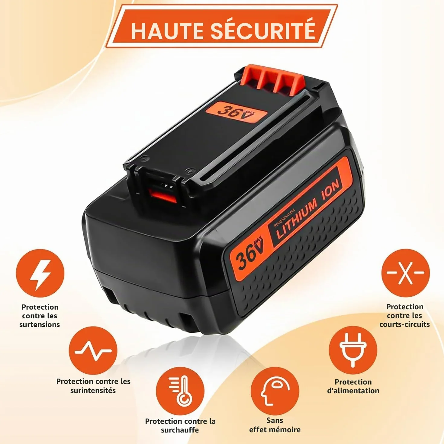 Batterie 36V 2500mAh Remplacement pour Black Decker LBX2040 LBX2540 LBX1540 avec écran LED