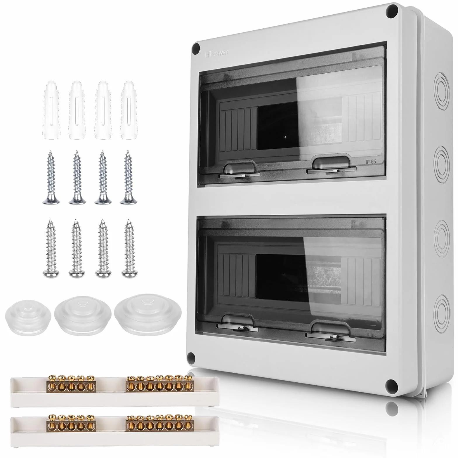 PORFOYO Boîte à fusibles IP65 24 modules 2 rangées gris plastique ABS