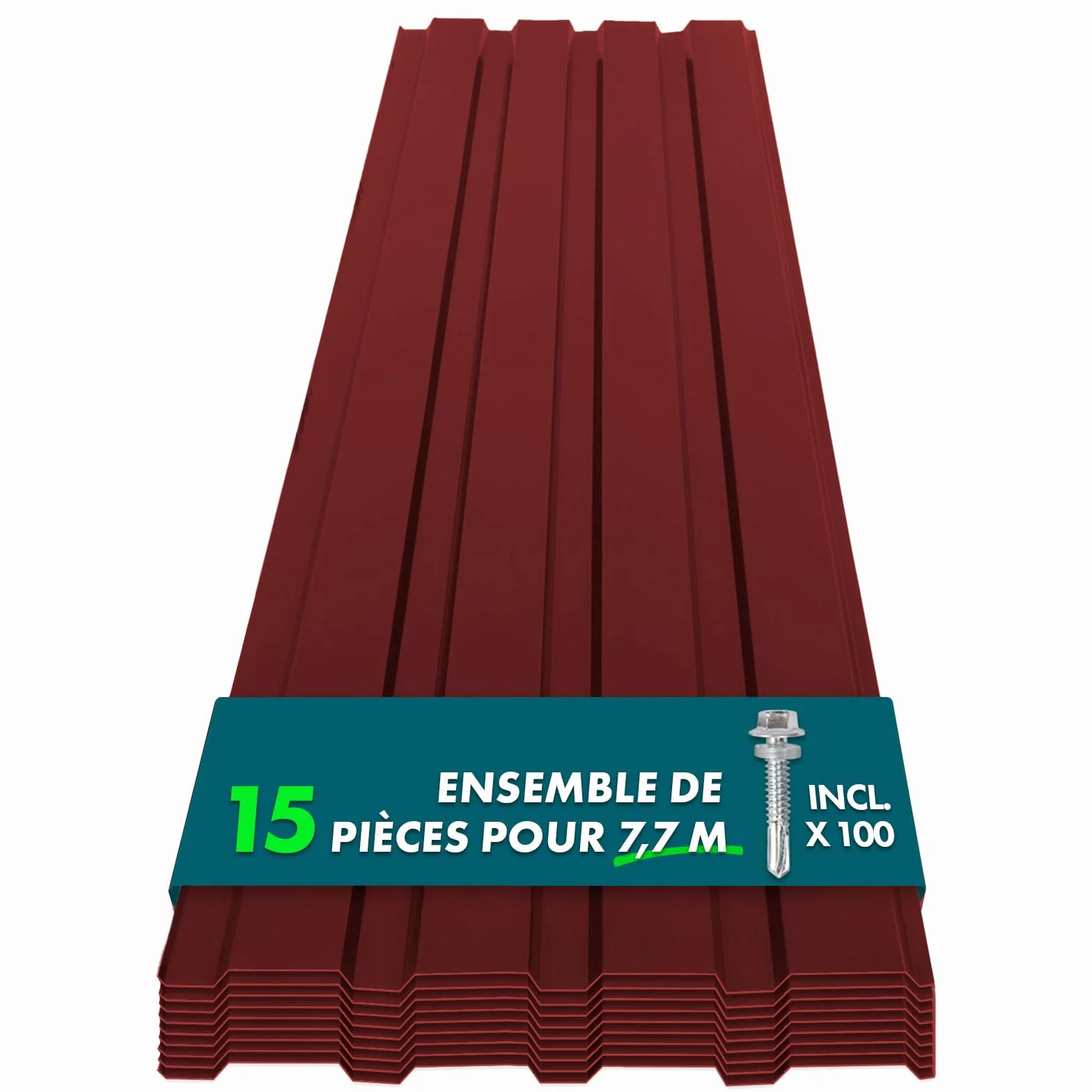 Bardage métal ondulé toiture 7,7 m² 115x45 cm 0,25 mm Rouge Bordeaux Anti-Rouille UV