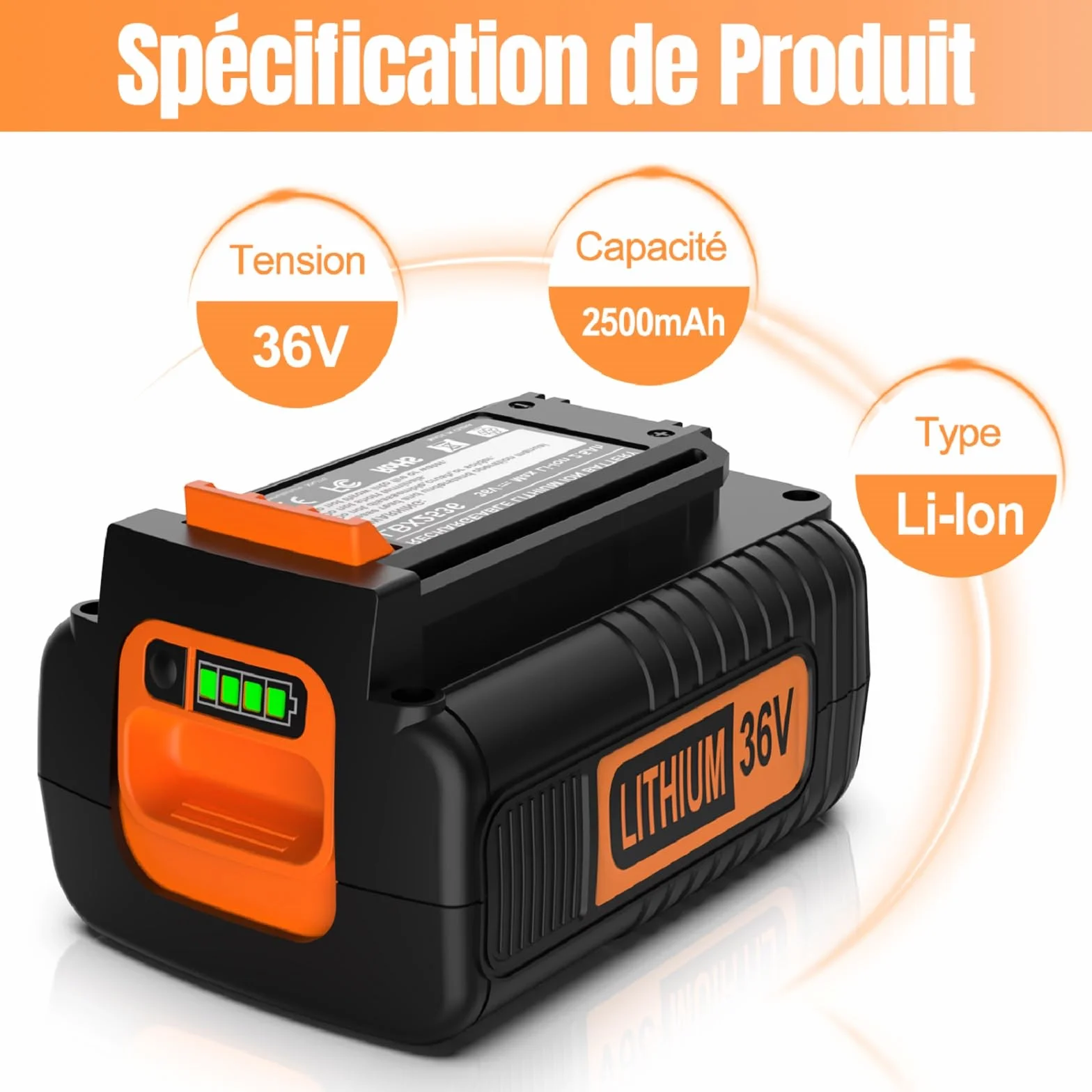 ENERGUP Batterie 36V 2500mAh pour Black et Decker LBX2040 BL20362 BL2536