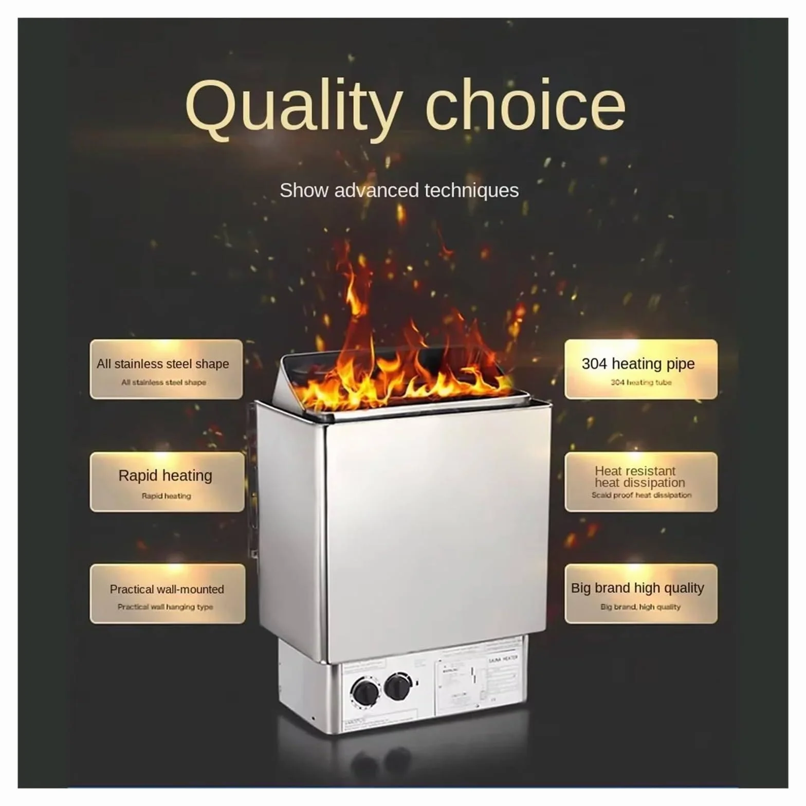 Poêle de sauna électrique 220V 3.5kW en acier inoxydable avec contrôleur interne 2-13 m³