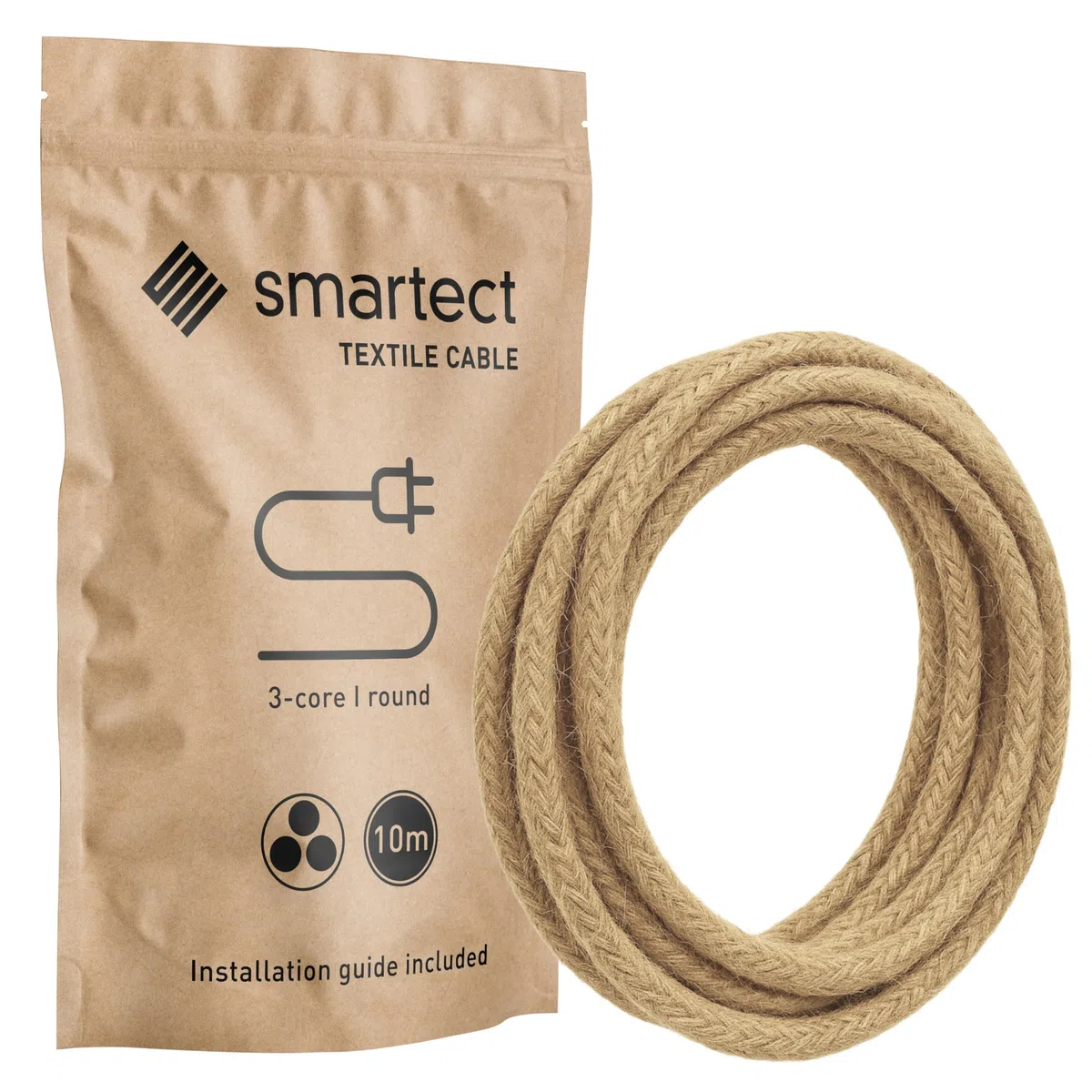Câble Électrique Textile Jute 10 Mètres 3 x 0,75mm², Fil Tissu Lampe pour Projets de Bricolage