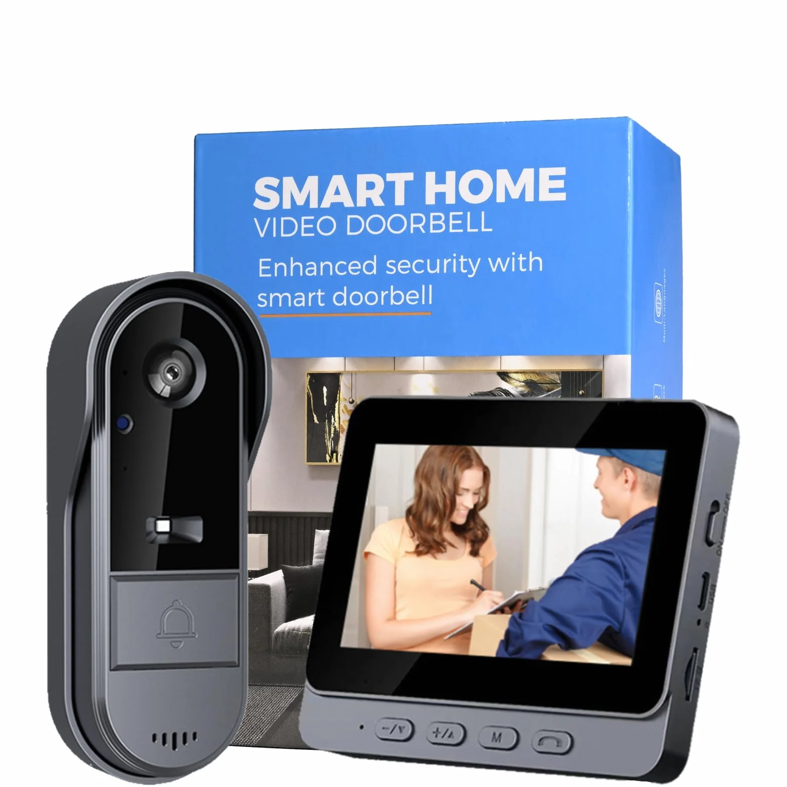 Sonnette sans Fil avec Caméra 1080P Interphone Vidéo Extérieur Étanche Visiophone Écran IPS 4.3 Pouces Bluetooth Audio Bidirectionnel Vision Nocturne sans Abonnement WiFi
