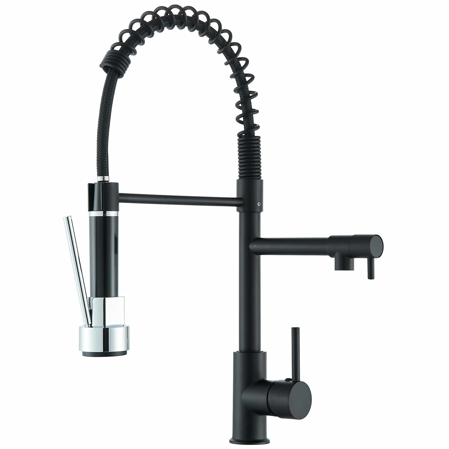 Robinet de Cuisine Noir Mitigeur Deux Jets Douchette Flexible Pivotante Rétractable Bec Haut Arc Élevé Rotatif 360°