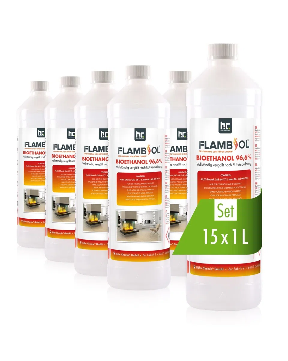 Höfer Chemie Bioéthanol 96,6% Premium 15 x 1 L pour Cheminée