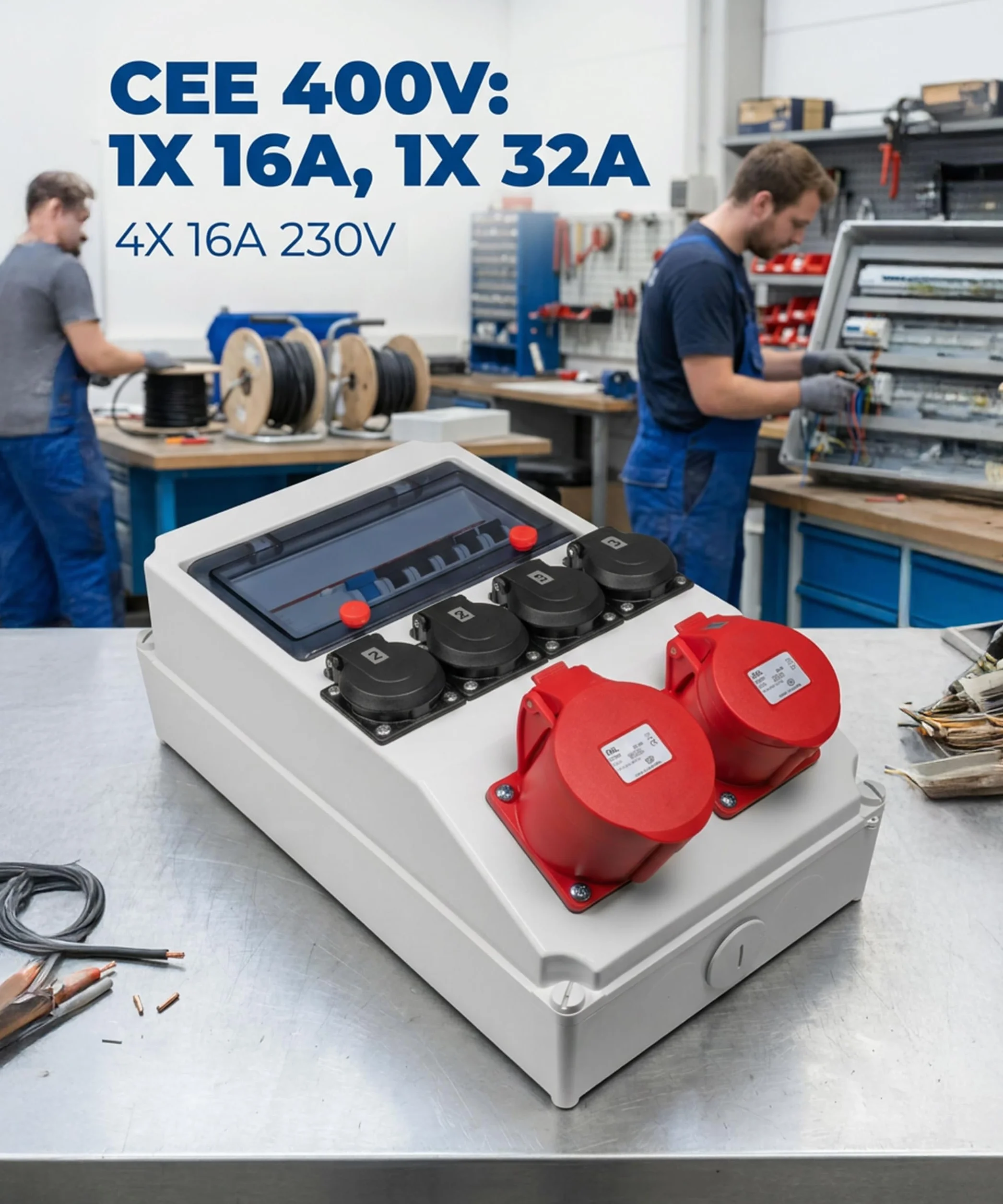 JÄGER Distributeur mural en saillie, répartiteur de courant 400 V avec ABB FI & LS, 2 x CEE 16 A / 32 A