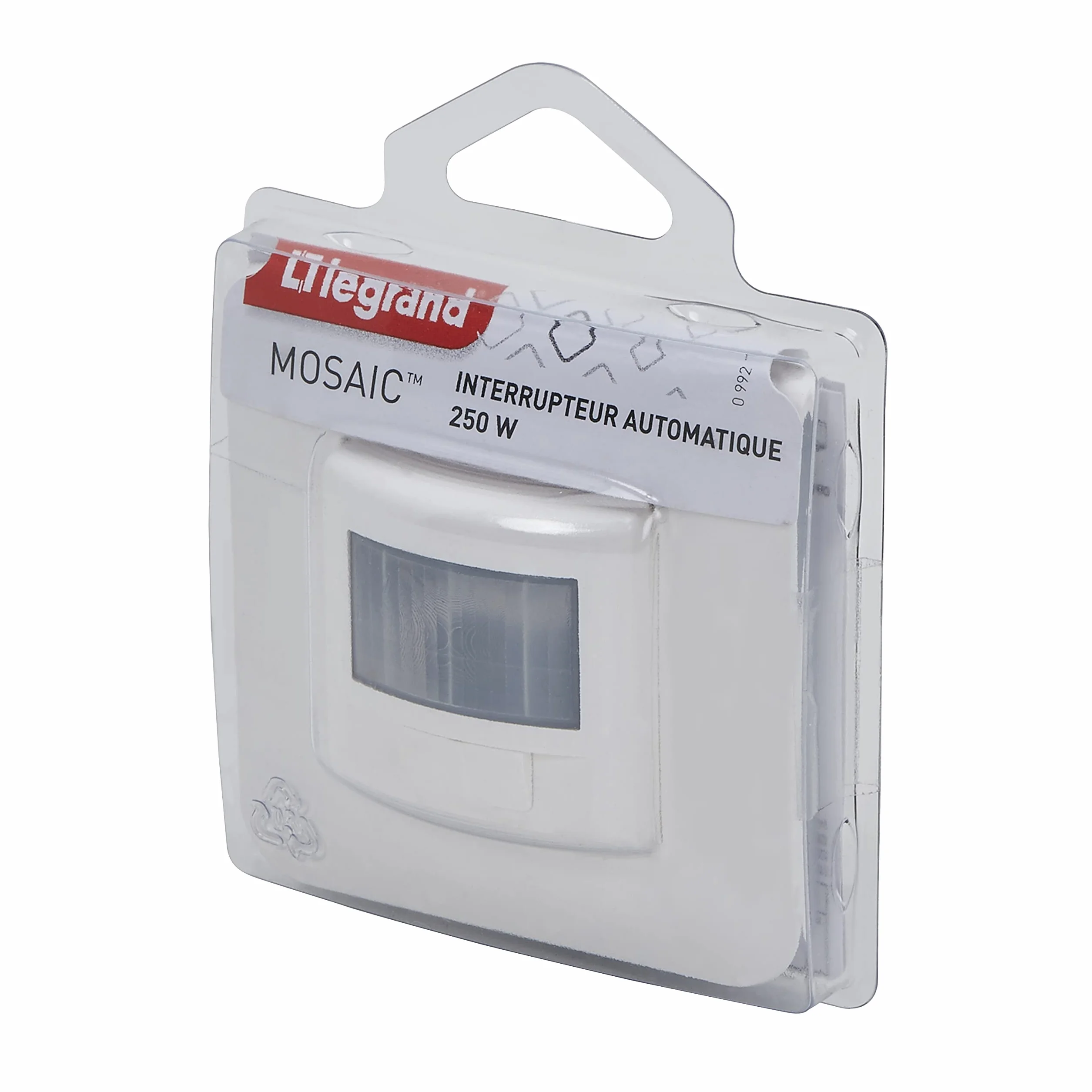 Legrand Interrupteur automatique Mosaic blanc complet avec plaque et fixation à griffes
