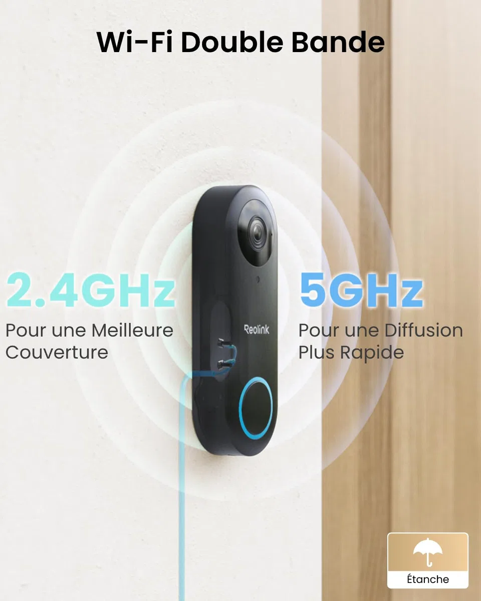 Reolink Sonnette Connectée Filaire Caméra 5MP WiFi Extérieure Étanche avec Carillon 2,4/5 GHz, Alertes Détection Humaine, Grand Angle 180°, Audio Bidirectionnel