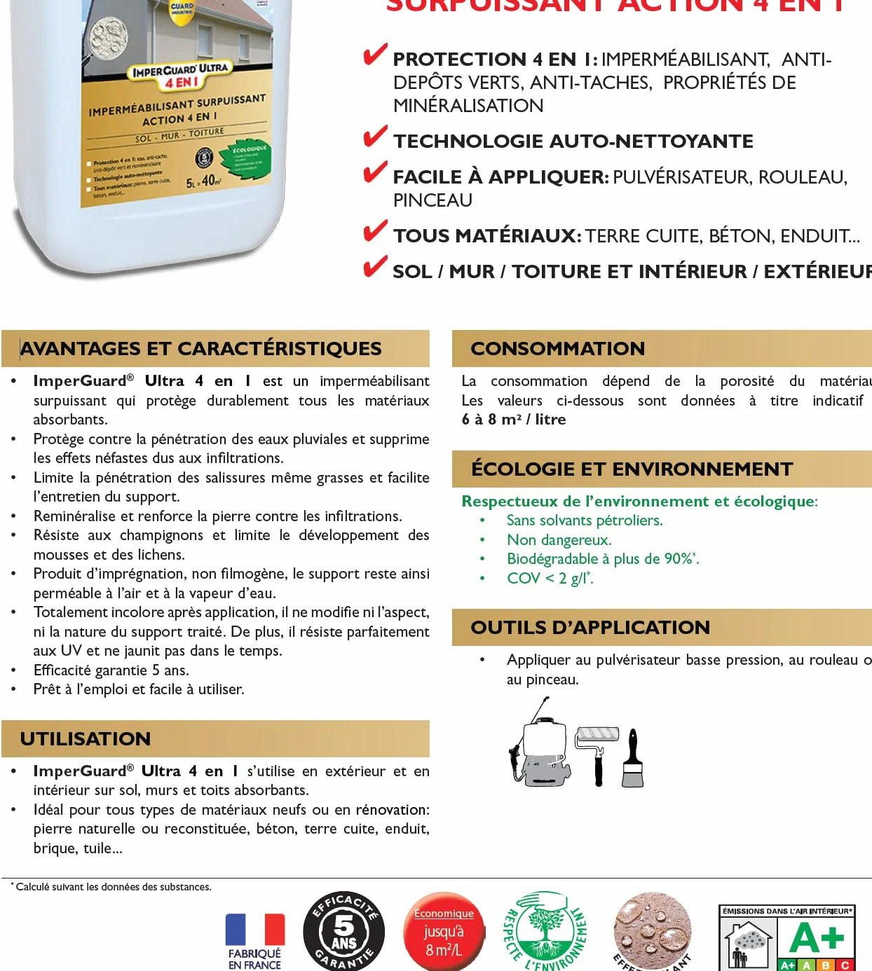 ImperGuard Ultra 4 en 1 Imperméabilisant Hydrofuge Durcisseur de Surface 5 L