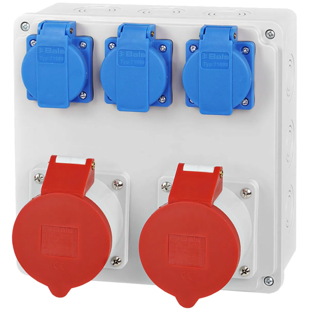 Bals Distributeur mural d'énergie chantier 2x 16A 5 broches 400V CEE 3x 230V Prises Schuko IP65