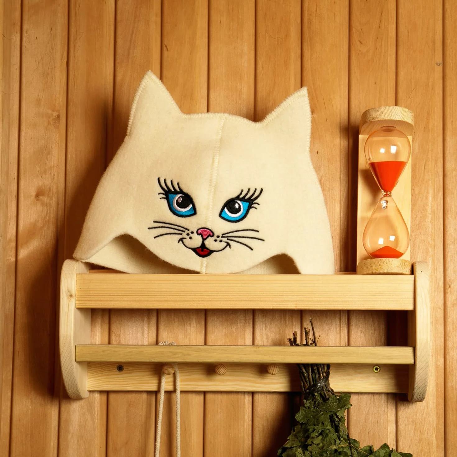Chapeau de Sauna 'Sauna Kitten Cat' Blanc - 100% Feutre de Laine Biologique - Protège Tête de la Chaleur