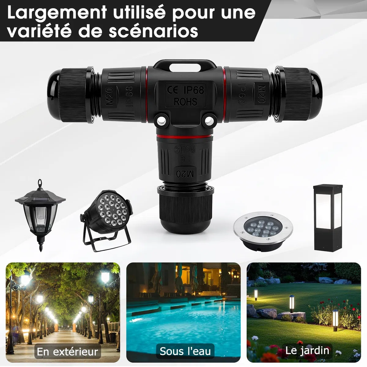 Connecteur Electrique Etanche IP68 3 Fils Forme T Ø3-12mm