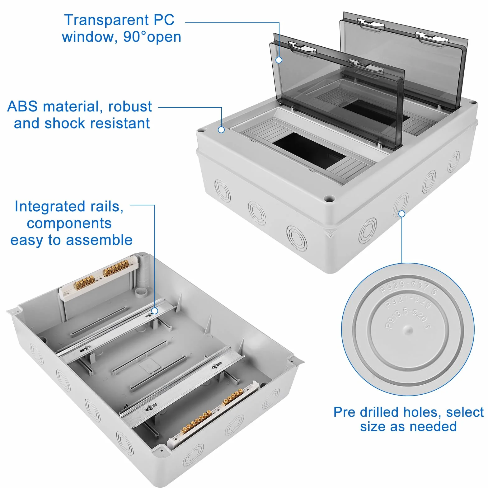 PORFOYO Boîte à fusibles IP65 24 modules 2 rangées gris plastique ABS