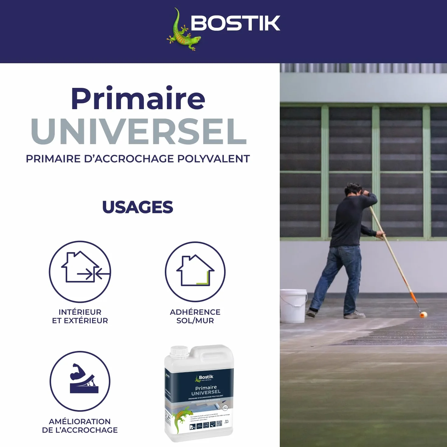 Bostik Primaire d'Accrochage Universel Intérieur Extérieur Sol Mur Bidon 2L