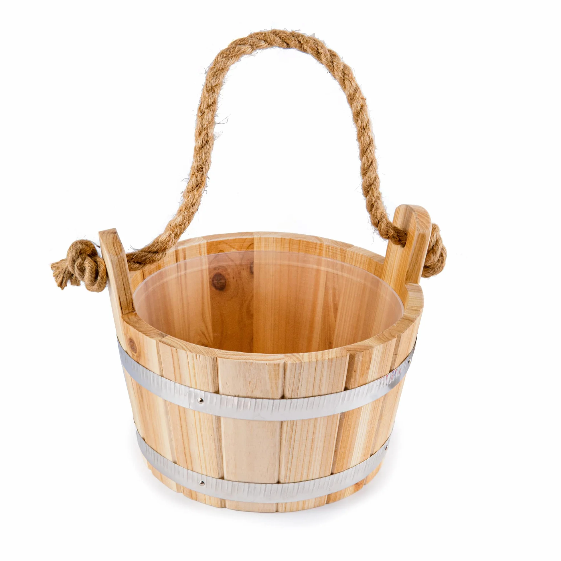 Saunify Lot de 5 seaux de sauna en pin avec insert en PVC, seau avec louche, sablier, thermo-hygromètre