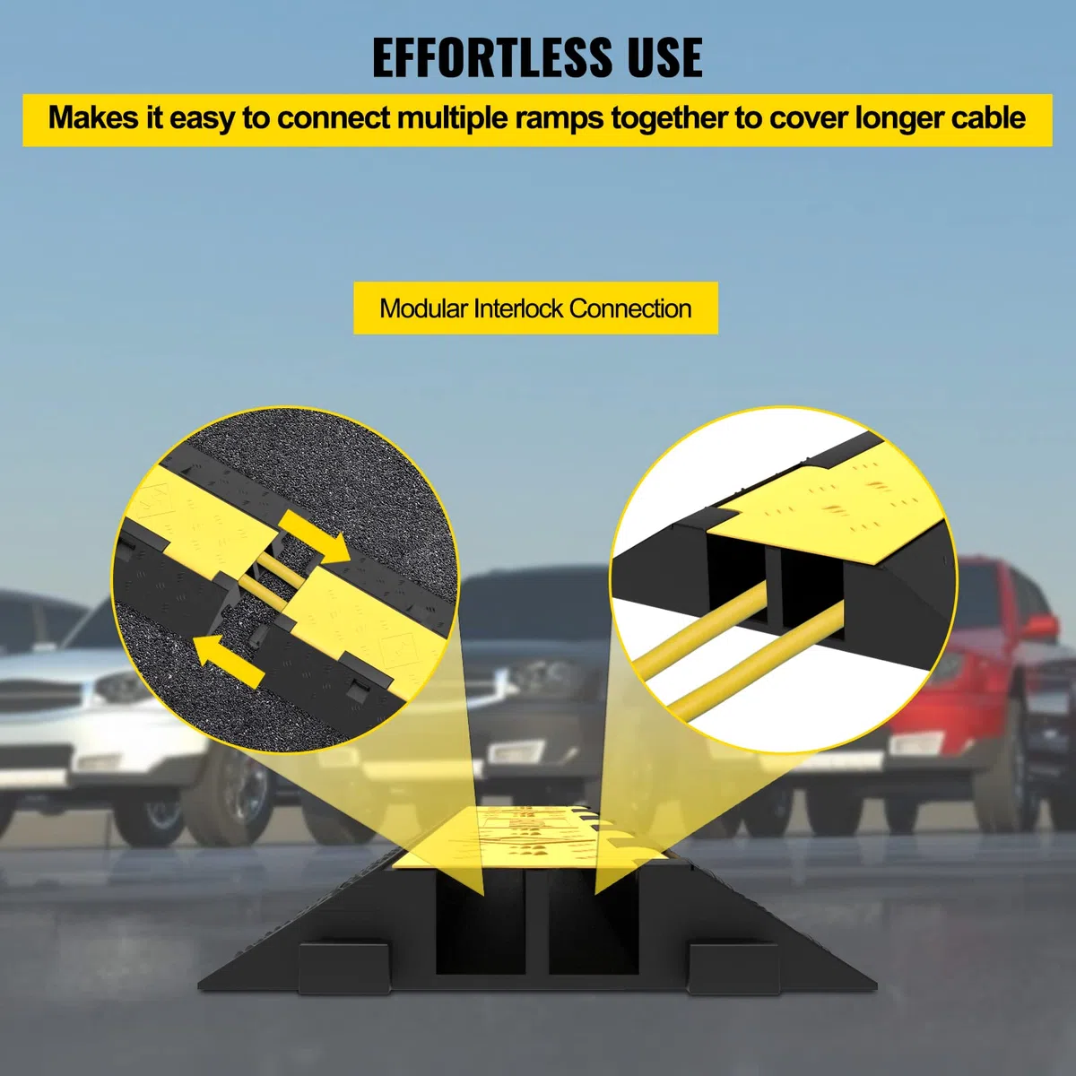 VEVOR Rampe Protection Câble Lot de 5 2 Canaux Passage de Câble au Sol Caoutchouc PVC Ralentisseur Modulaire 4989 kg 101x24,5x5 cm Noir/Jaune
