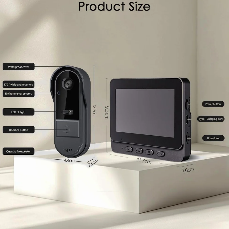 TKMARS Sonnette sans Fil avec Caméra 1080P Étanche IP67, Visiophone Vidéo Extérieur Écran 4.3"