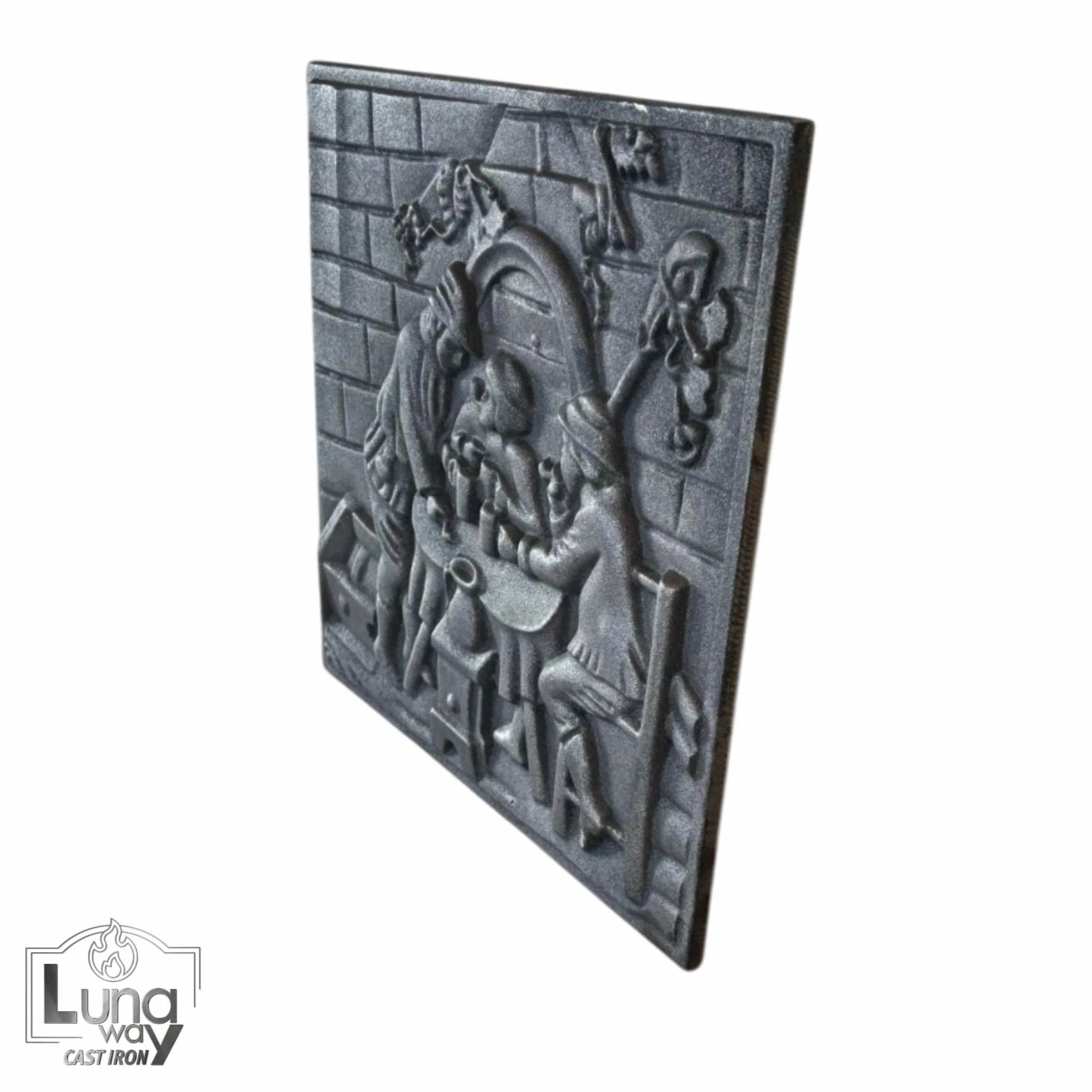 Plaque décorée pour cheminée TAVERNA fonte 40 x 40 cm résistant à l'usure et à la corrosion