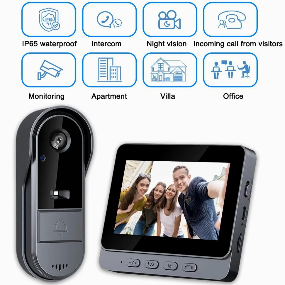 TKMARS Sonnette sans Fil avec Caméra 1080P Étanche IP67, Visiophone Vidéo Extérieur Écran 4.3"