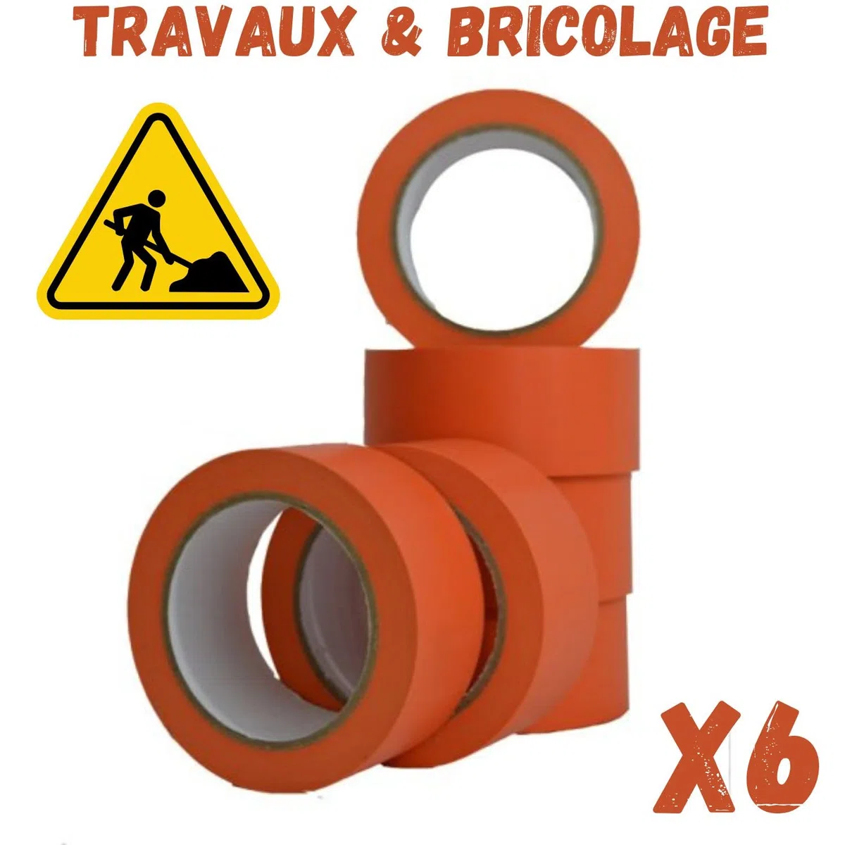 Scotchs Orange de Chantier PVC 6 Rouleaux Ruban Adhésif 0,50 cm x 33 m Ultra résistant 140 µ