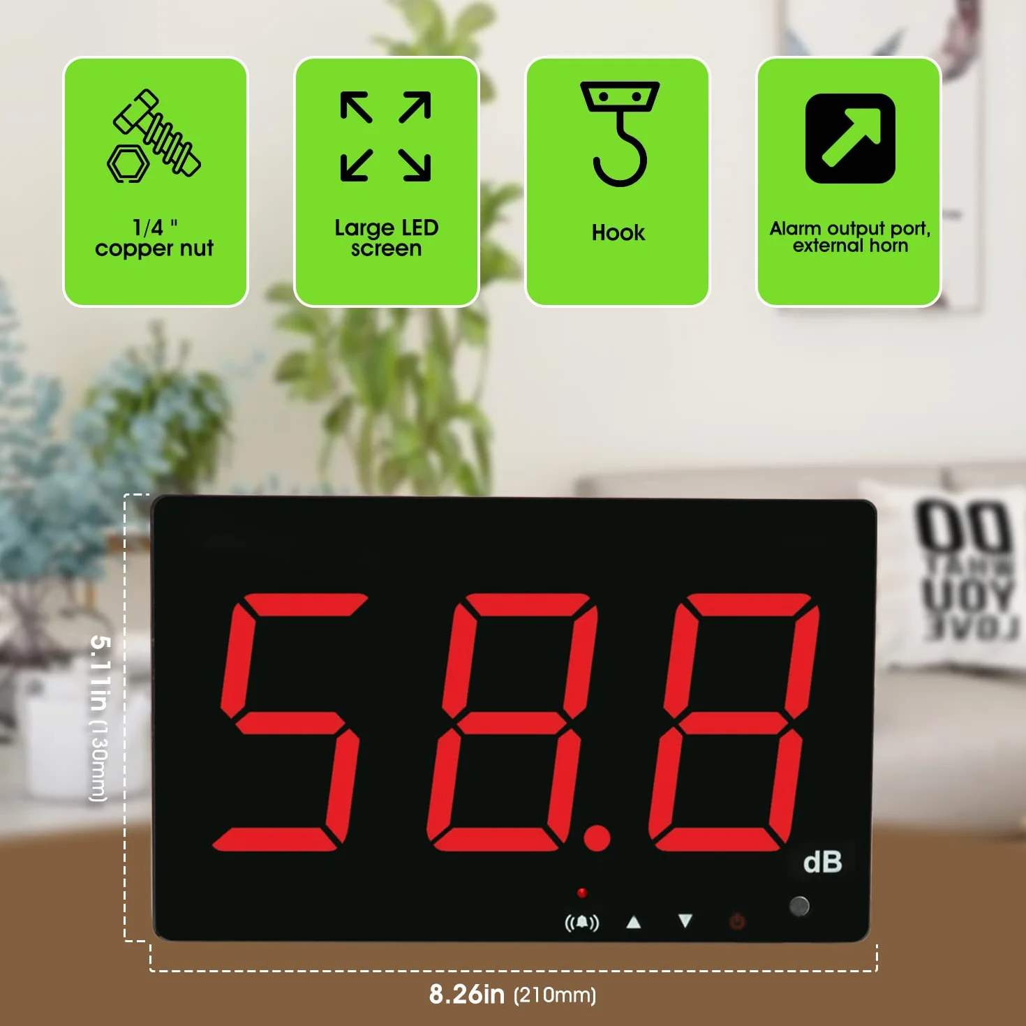 Décibel Mètre Numérique 30-130dB avec Alarme Grand Écran LCD Rouge pour Maison Usine