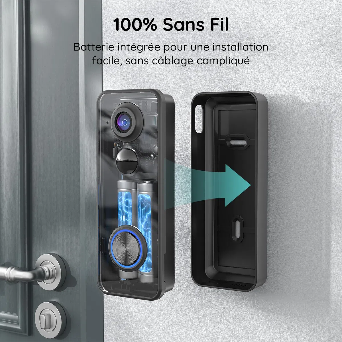 BOIFUN 2K 3MP Sonnette sans Fil Exterieur IP65 Etanche Vue Panoramique 180° Détection IA Compatible Alexa Wi-Fi 2,4 GHz