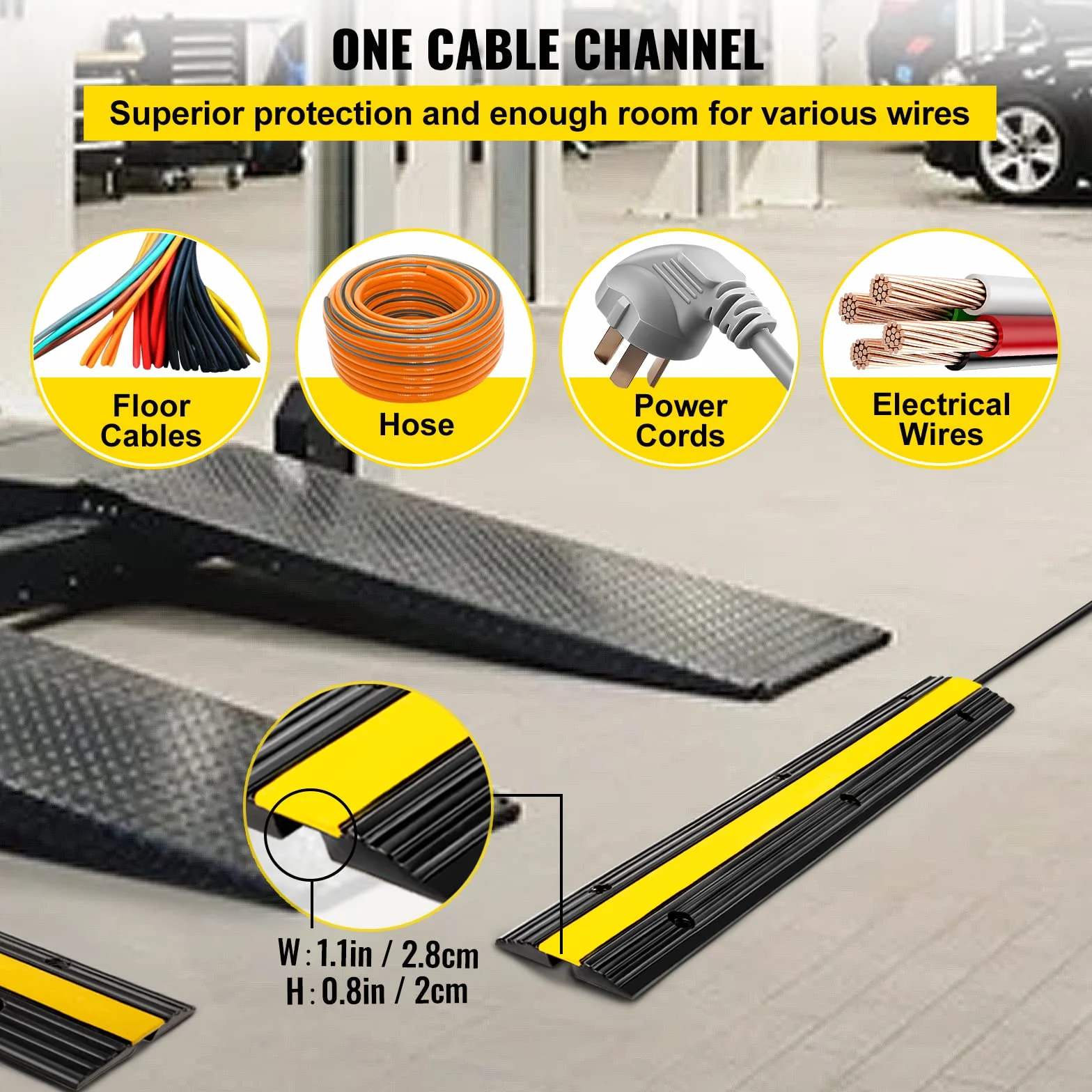 VEVOR Lot de 4 rampes de protection de câble en caoutchouc à 1 canal, capacité de charge 8 164,7 kg
