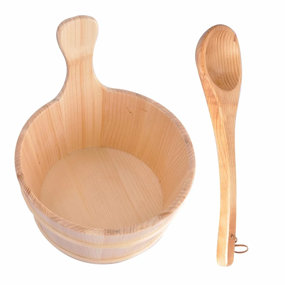 Kit de Sauna en Bois avec Seau et Louche, Accessoire de Sauna Essentiel pour Hammam