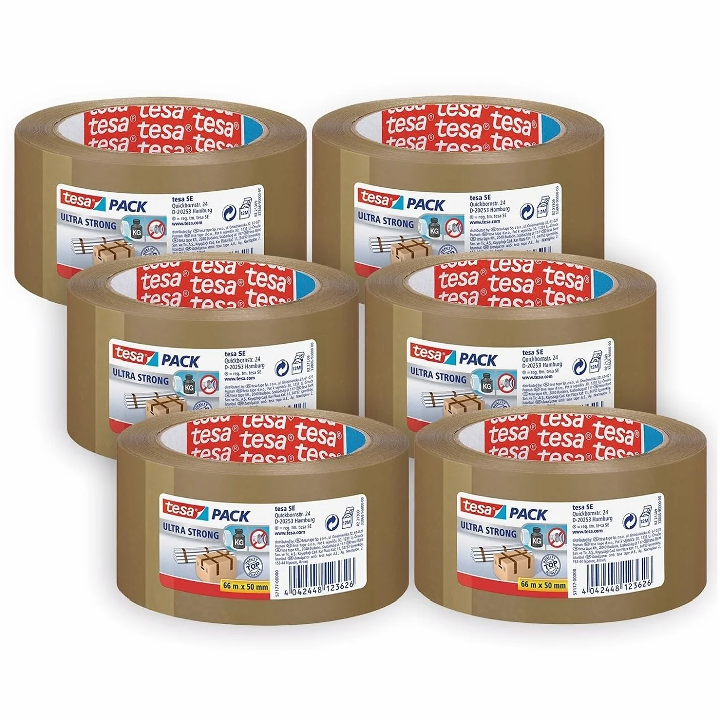 tesapack Ultra Strong Ruban Adhésif d'Emballage PVC 65m x 50mm Marron Lot de 6