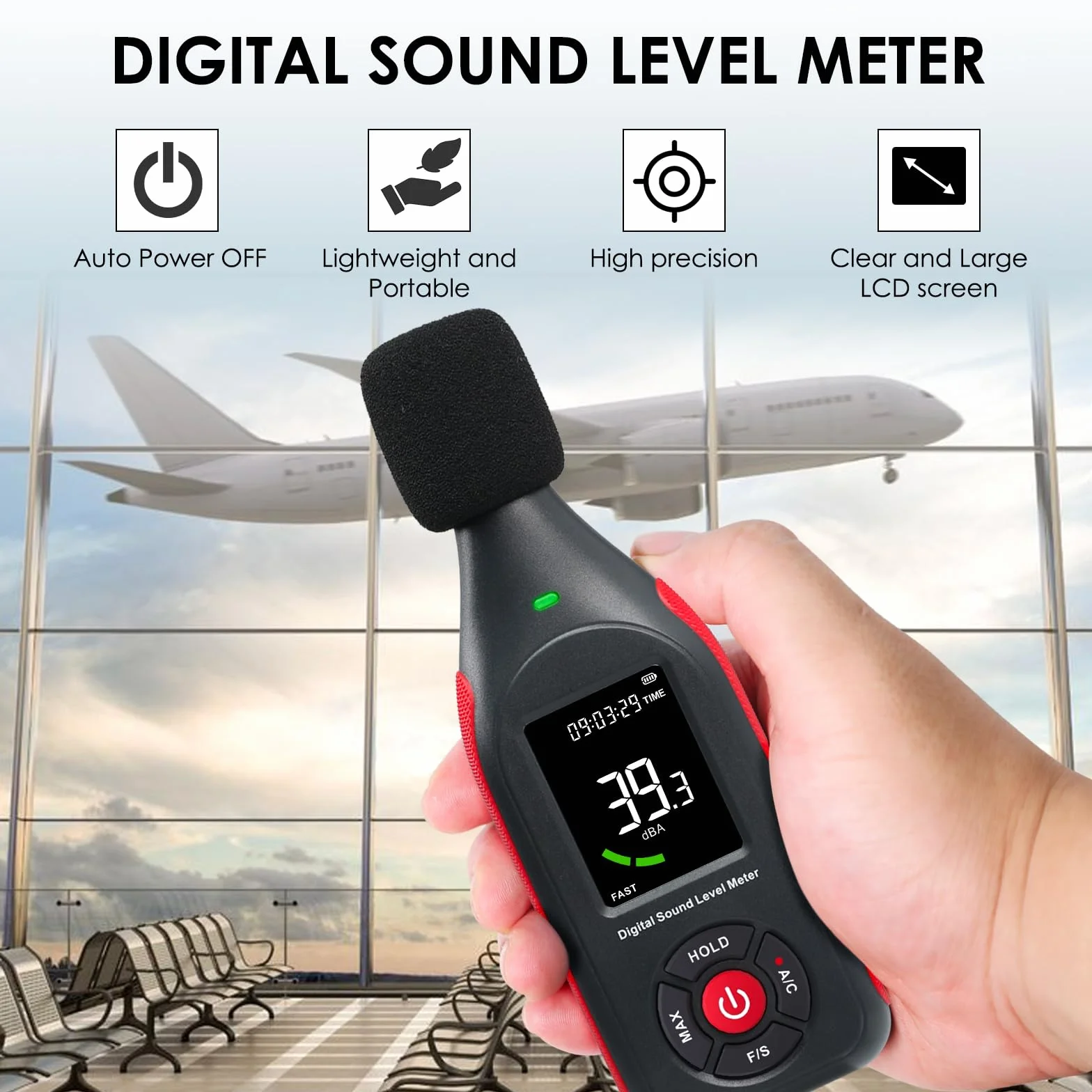 Décibelmètre Professionnel 30dB à 130dB MAX Data Hold Numérique SPL dB Meter avec Alarme et Rechargeable