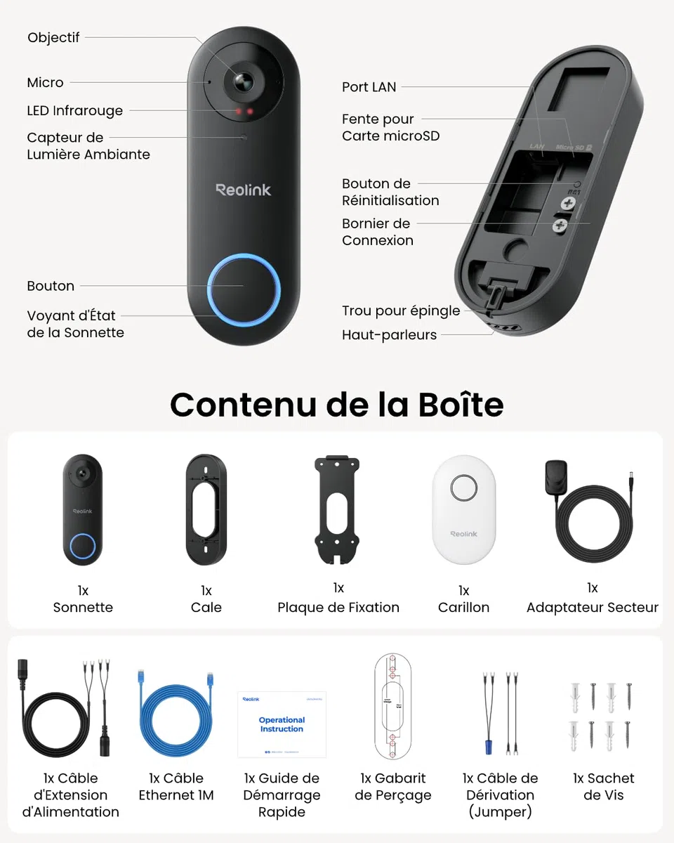 Reolink Sonnette Connectée Filaire Caméra 5MP WiFi Extérieure Étanche avec Carillon 2,4/5 GHz, Alertes Détection Humaine, Grand Angle 180°, Audio Bidirectionnel