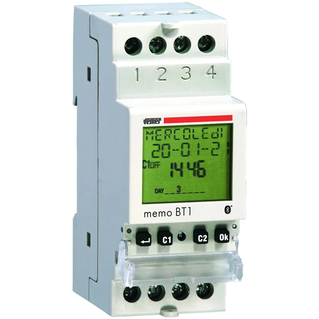 VEMER VE767600 MEMO BT1 Interrupteur Horaire Numérique Astronomique Minuterie Digitale Bluetooth 1 Canal Rail DIN Blanc