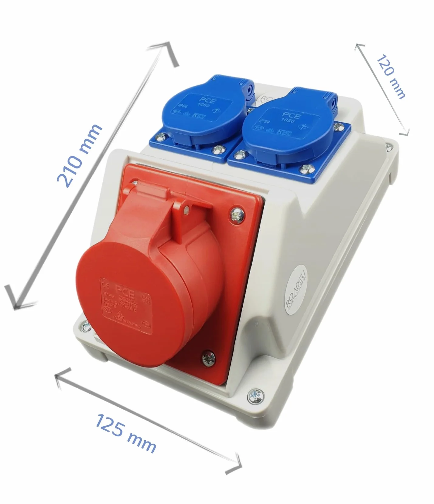 RoadEu Prise Murale Combinée IP44 1x CEE 16A 5P 400V + 2x Prises 230V Répartiteur de Courant