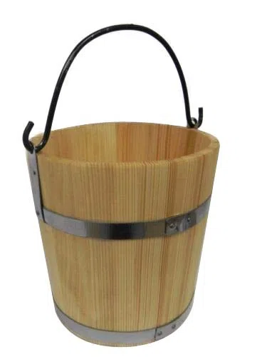 Grand Seau en Bois 15 litres avec Anneau et Anse en métal Style Ancien Solide