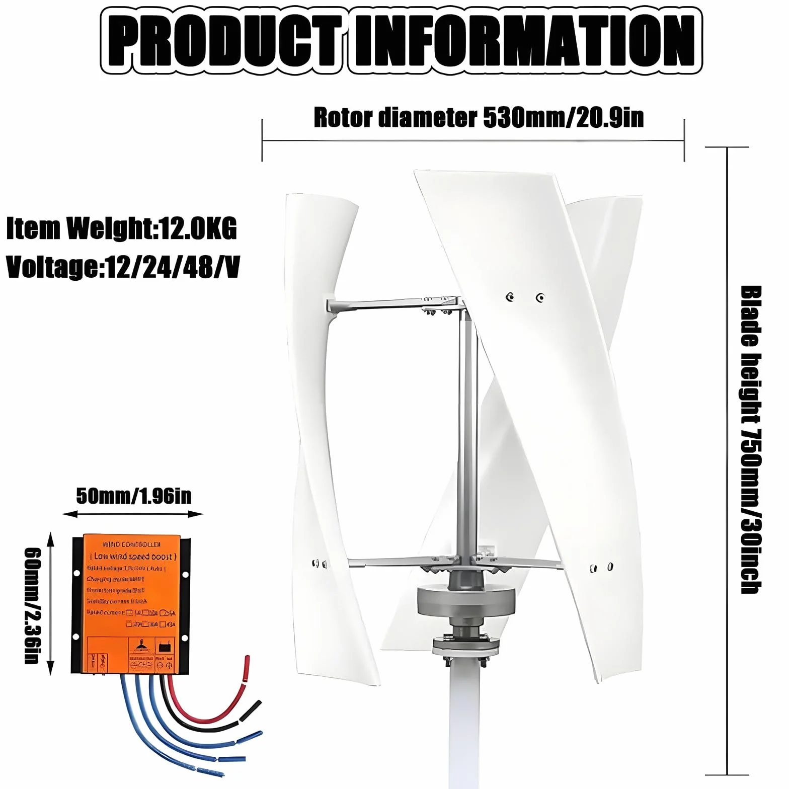 Éolienne à axe Vertical 10000W 12000W 12V 24V 48V avec contrôleur pour Systèmes Hybrides éolien et Solaire 12000W-220V