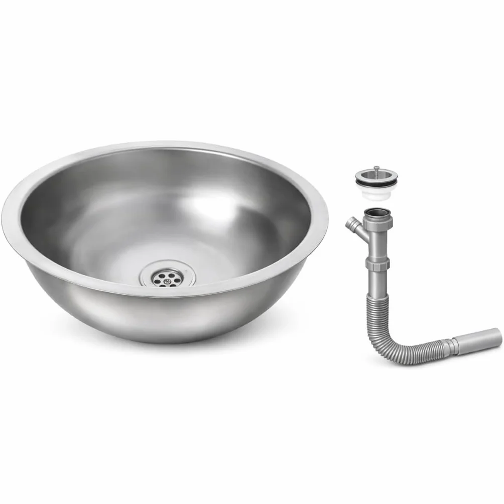 Évier Rond Inox Ø34 cm Cuisine Camping Caravane Sans Trou Robinet