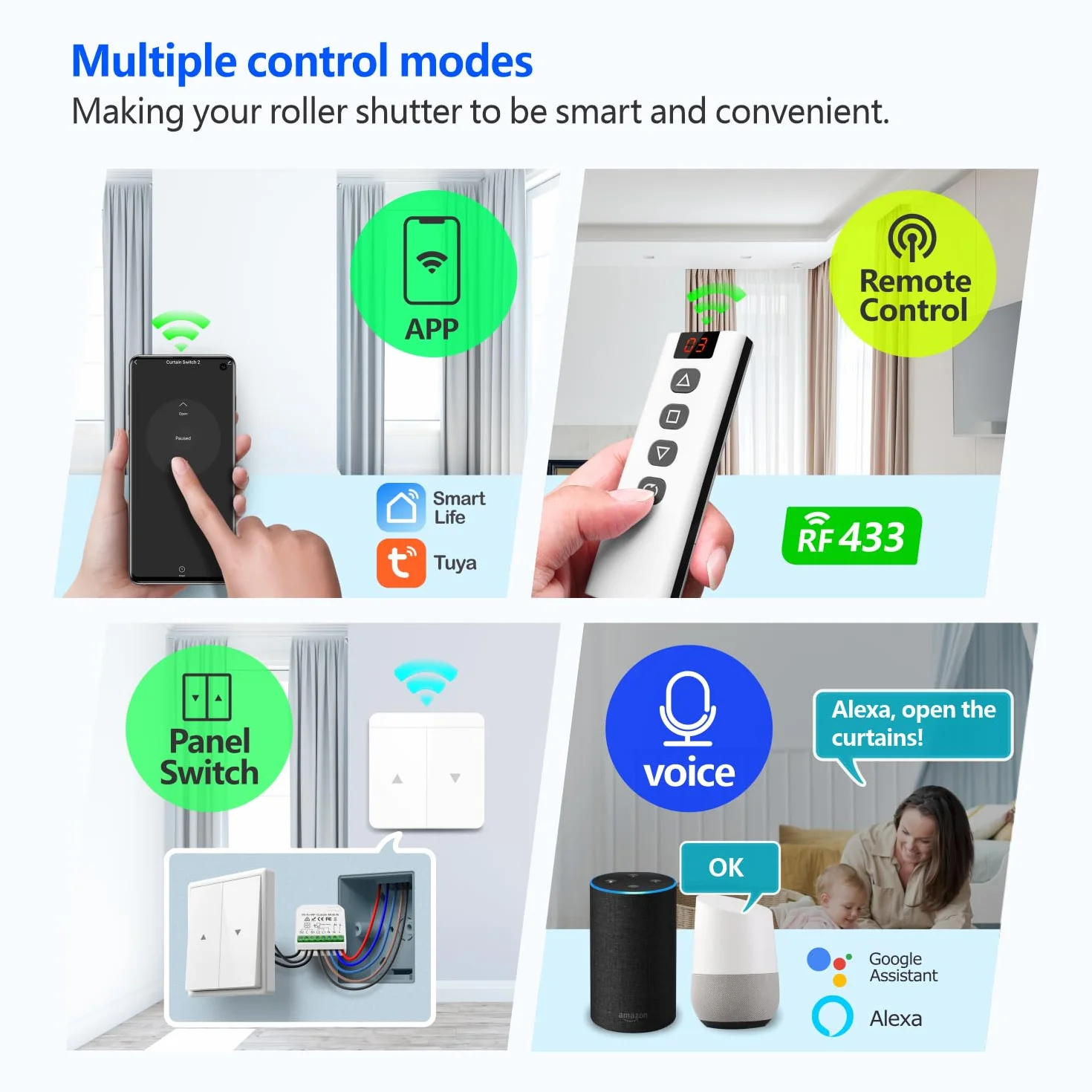 DieseRC Module de contrôleur de volet roulant intelligent sans fil 5 pièces avec télécommande RF compatible Google Home Alexa