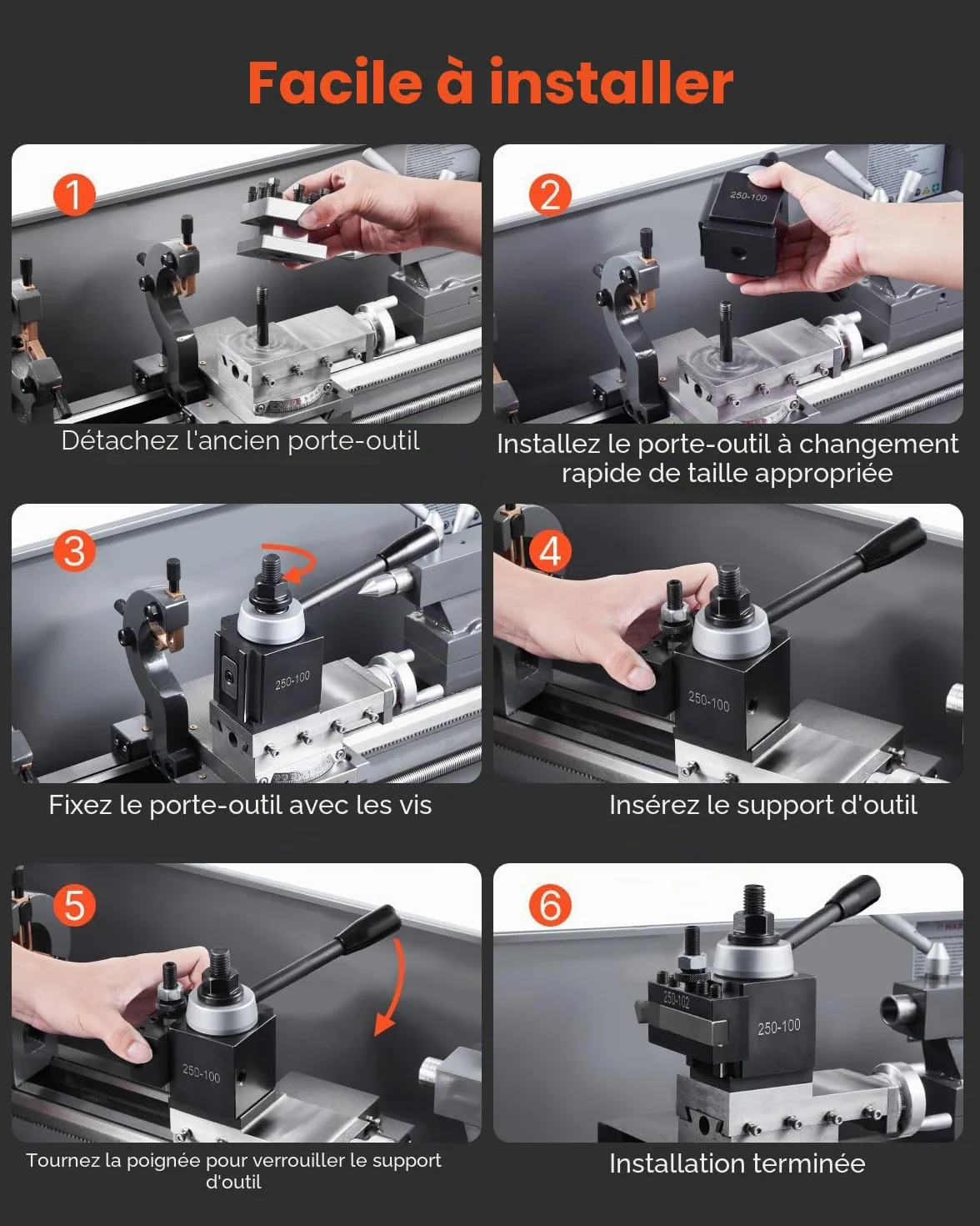 VEVOR Ensemble de porte-outil de tour à changement rapide 6 pièces pour mini-tour 152,4-305 mm acier