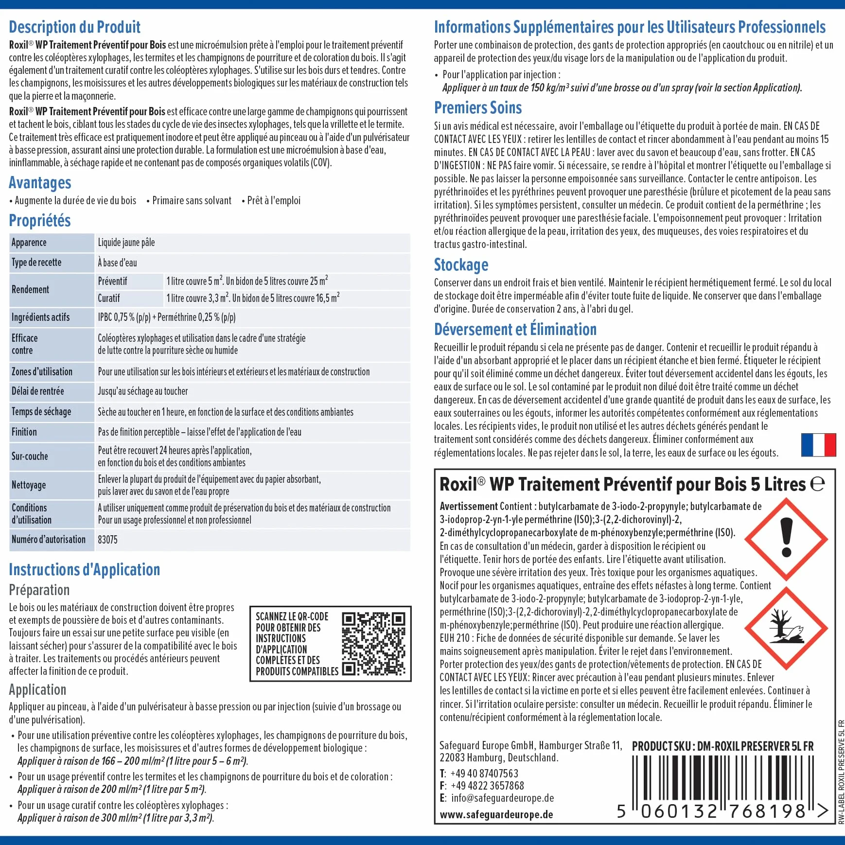 Roxil Lasure Préventive Bois 5L Incolore Extérieur Contre Insectes Xylophages & Pourriture Apprêt Prêt à l’Emploi