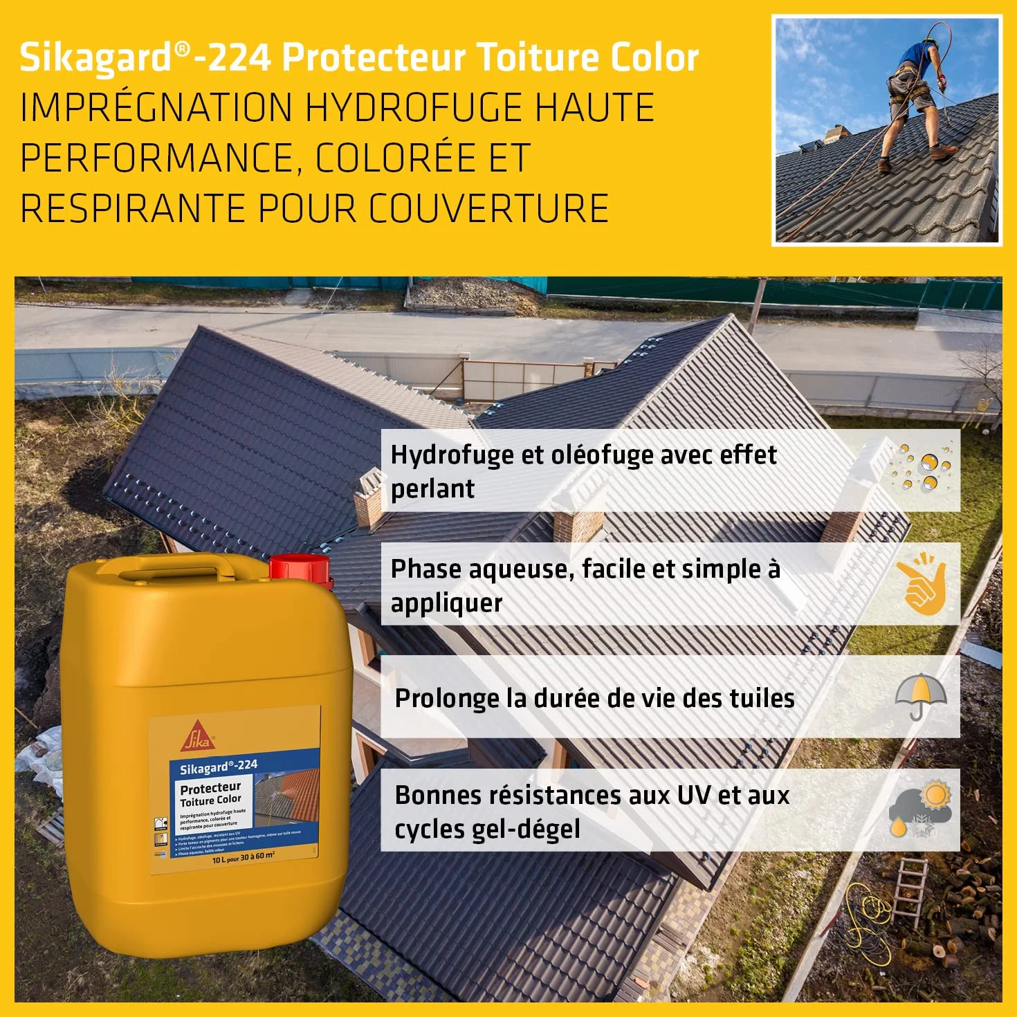 Sikagard 224 Protecteur Toiture Coloré Gris Ardoise 10L Imperméabilisant Hydrofuge Extérieur