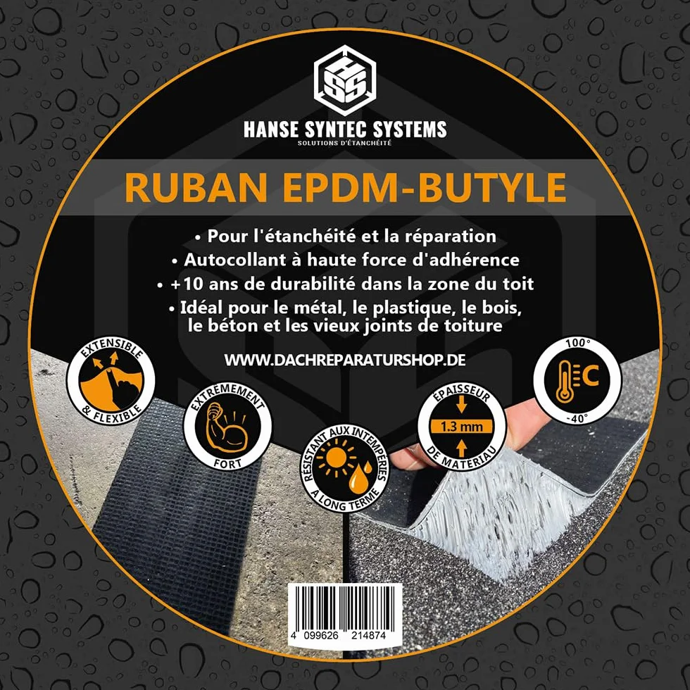 Bande EPDM renforcée HSS Butyle 10cm x 5m étanche extra fort résistant UV