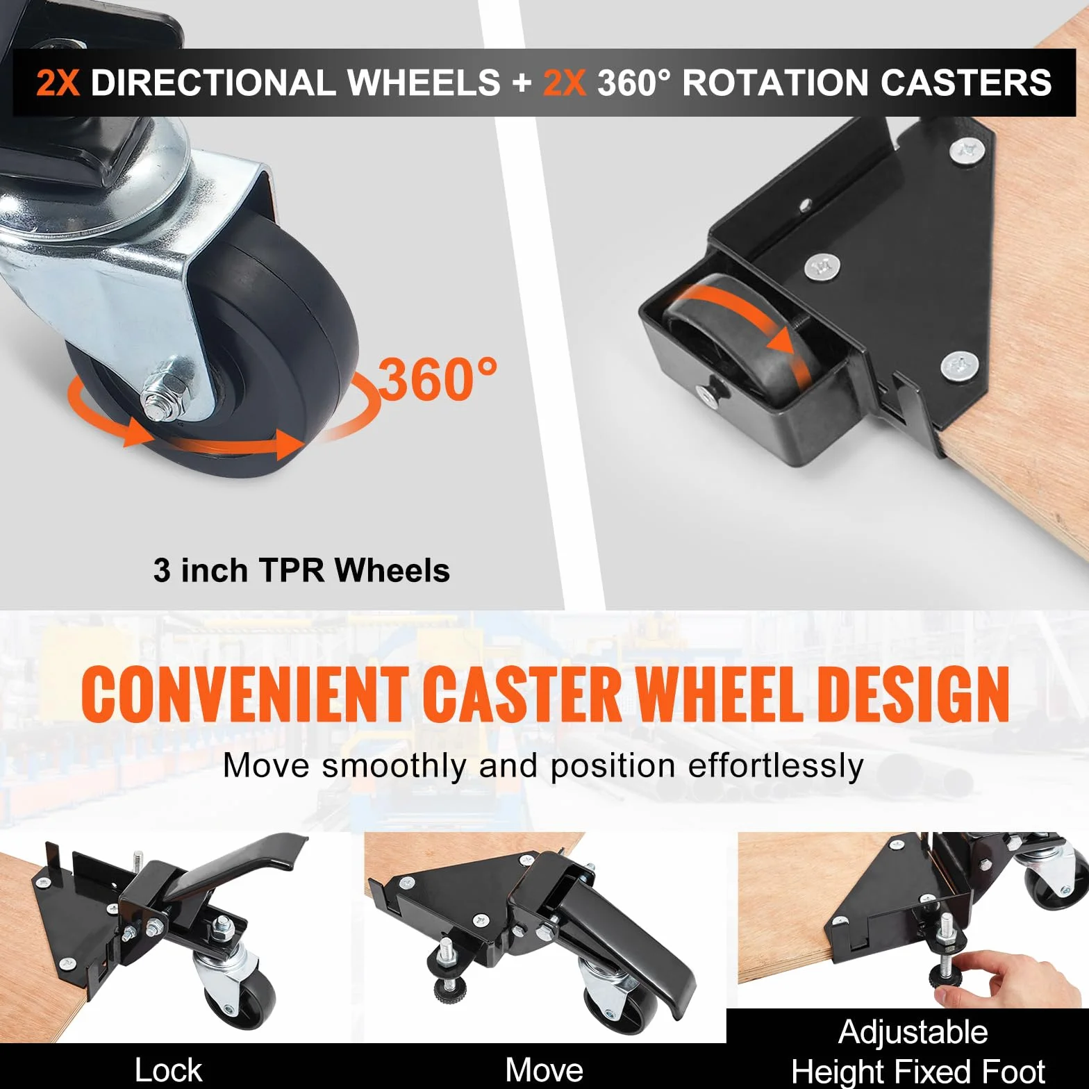 VEVOR Base Mobile Roulette Universelle 181,4 kg Réglable 241,3x241,3 mm Roues Pivotantes